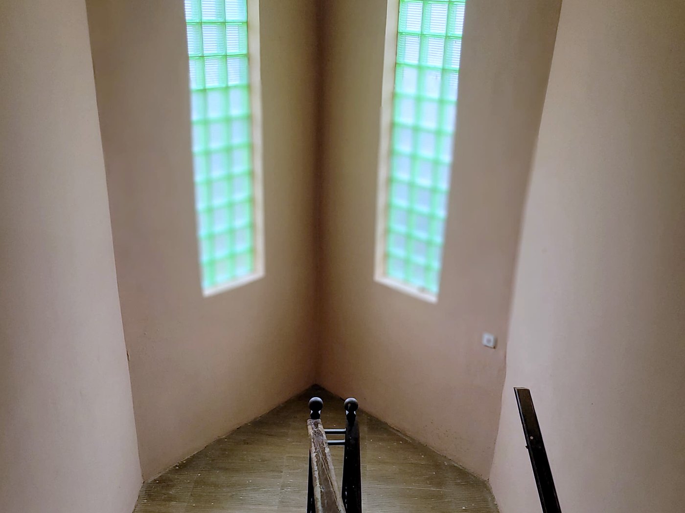Stairwell lit by glass-block windows